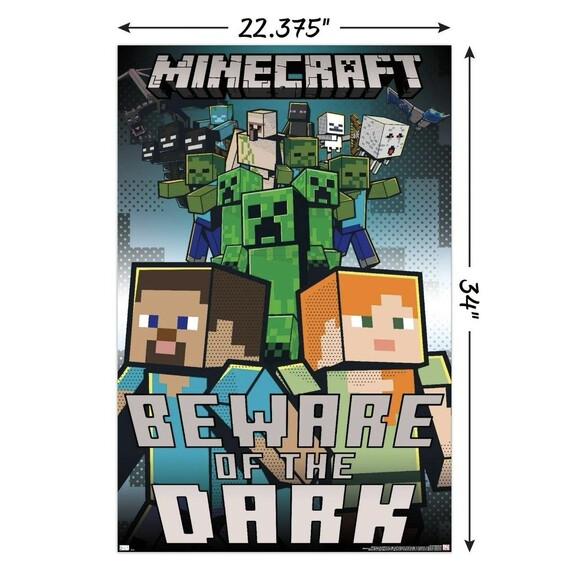 Minecraft - Beware Of The Dark Poster By Trends International 23.375” X 34” NEW - Picture 2 of 4